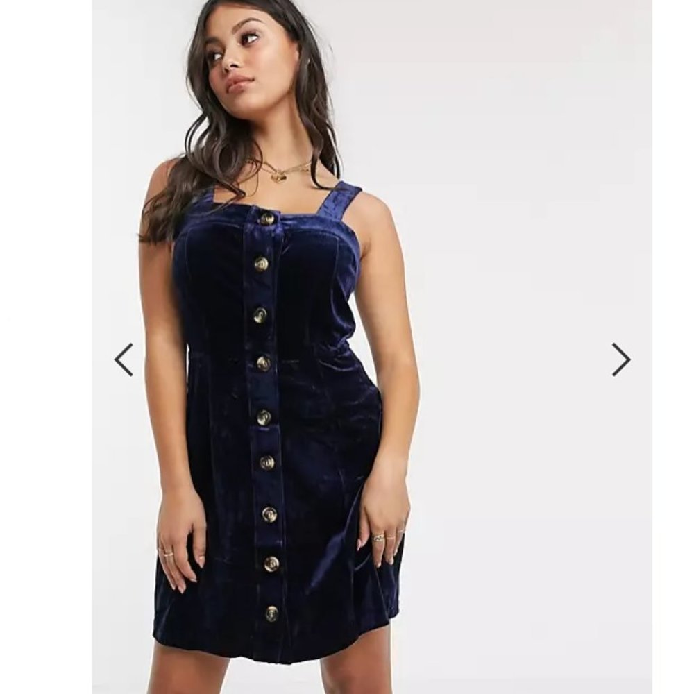 Glamorous Petite Cami Pinafore Dress Navy Velvet Asos Size Small